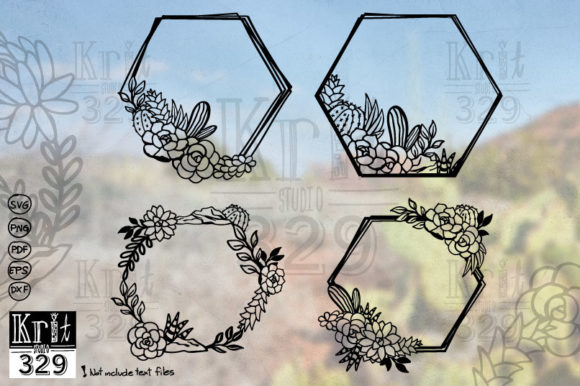 Succulent Hexagon Frame SVG Bundle